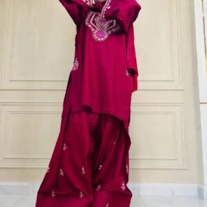 Maroon embroidered farshi shalwar kameez 2 piece stitched dress for women